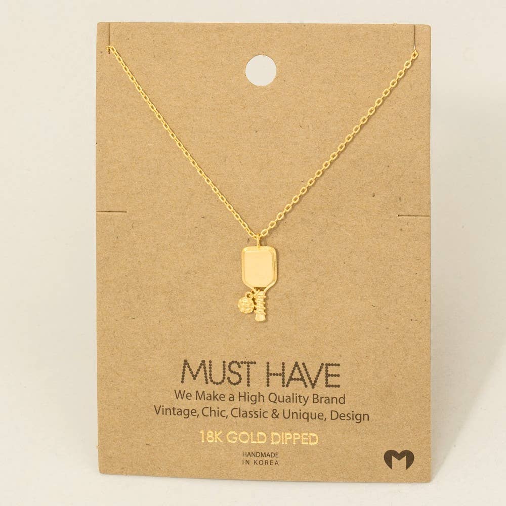 Gold Dipped Pickle Ball Pendant Necklace
