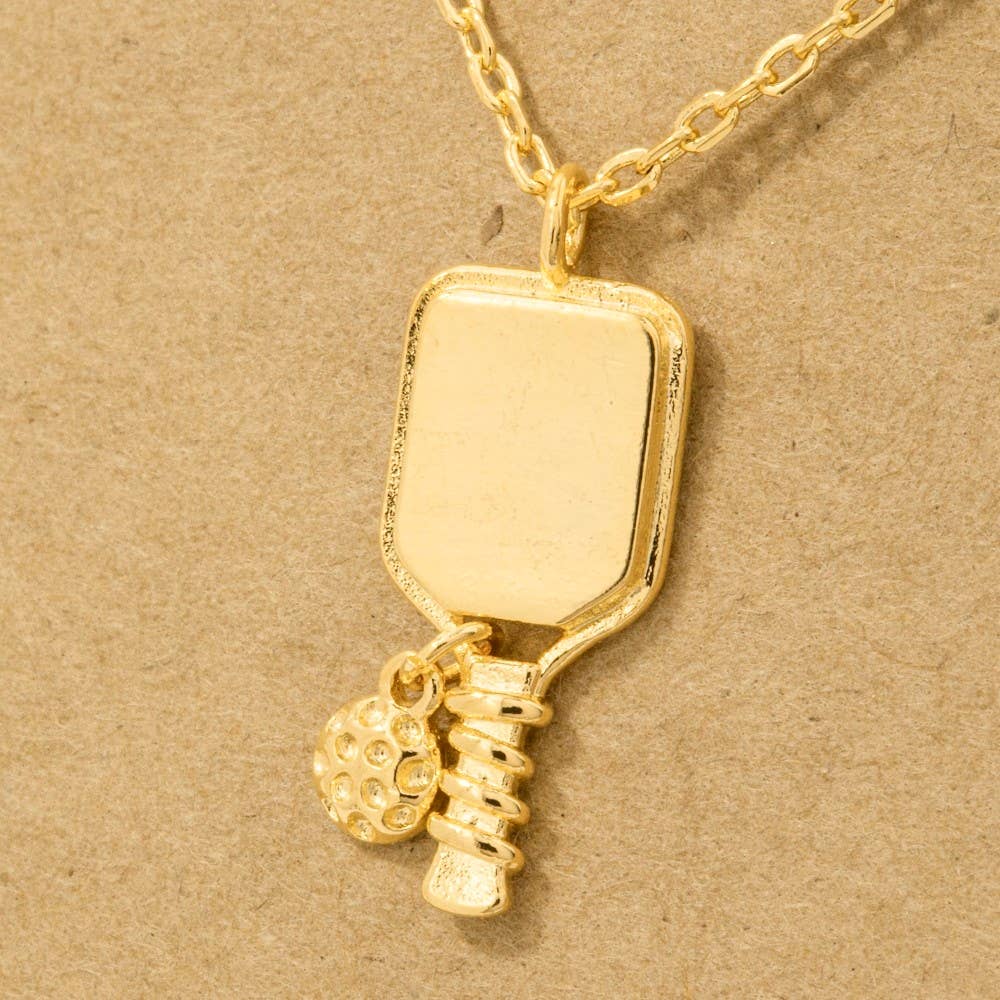 Gold Dipped Pickle Ball Pendant Necklace