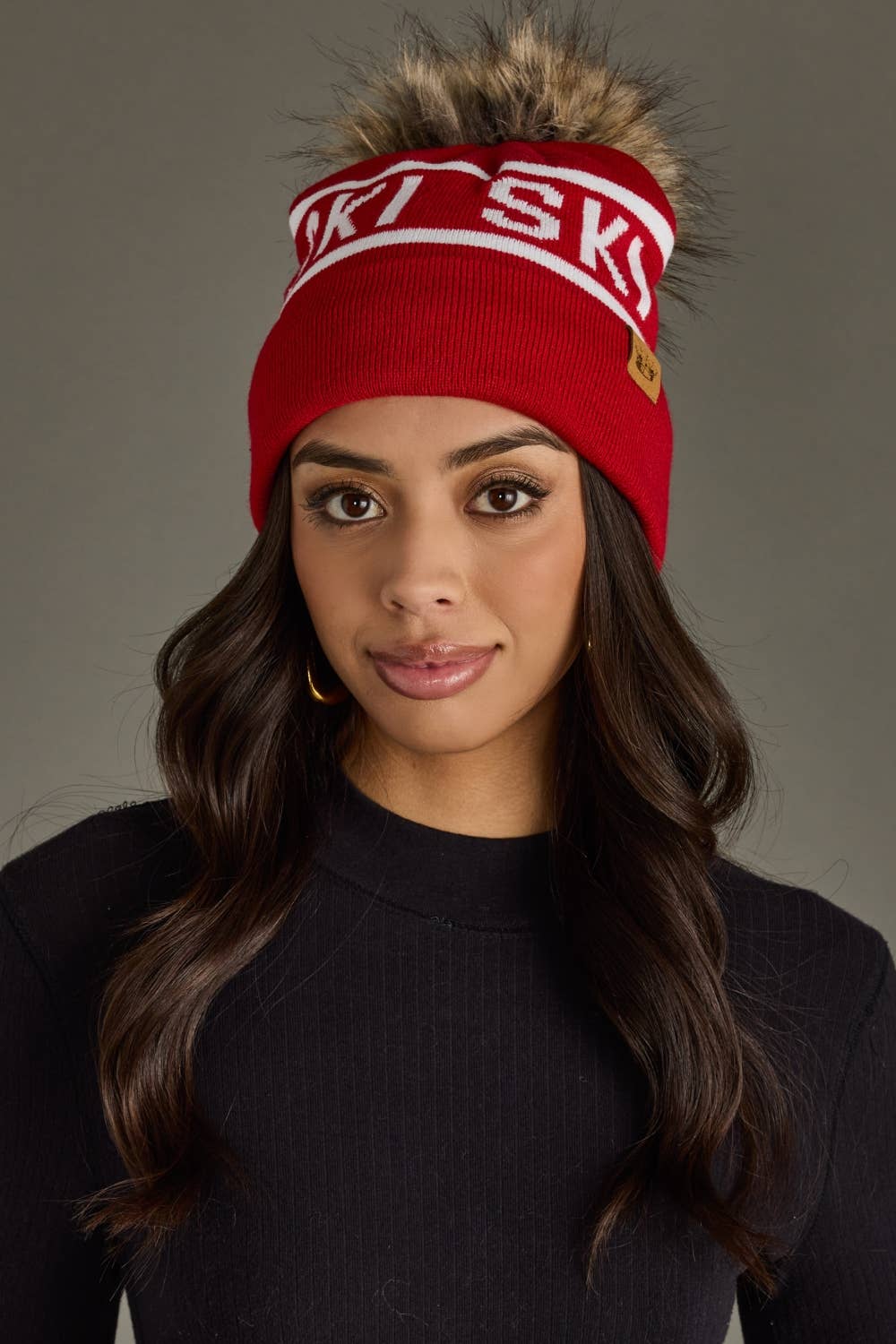 Red & White Ski Pom Hat