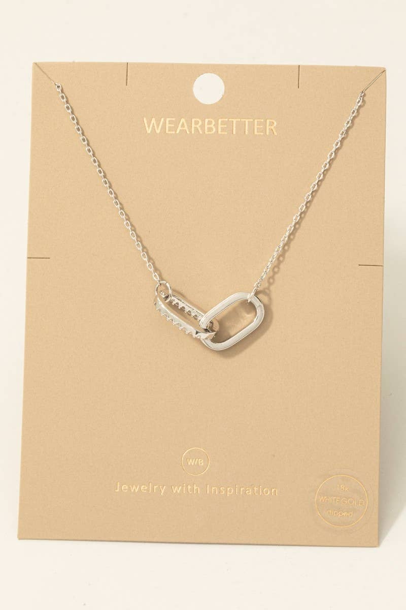 Gold Dipped Cz Pave Oval Link Pendant Necklace