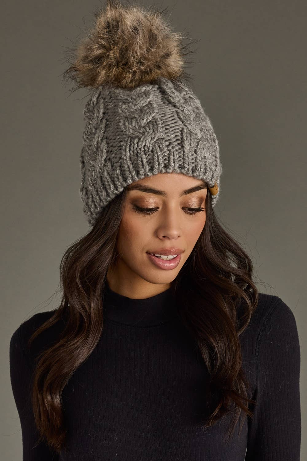 Gray Knit Pom Hat