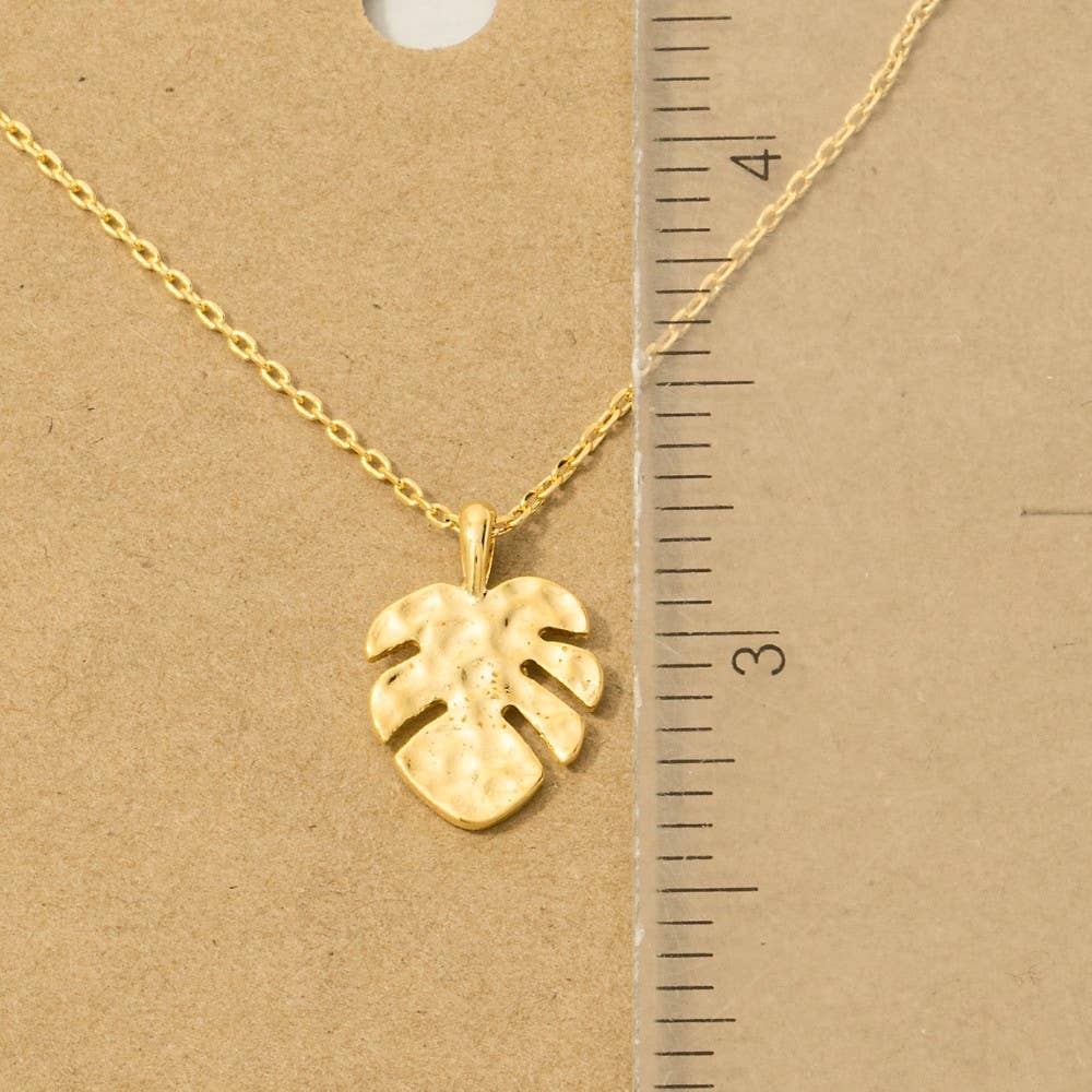 Hammered Monstera Leaf Pendant Necklace
