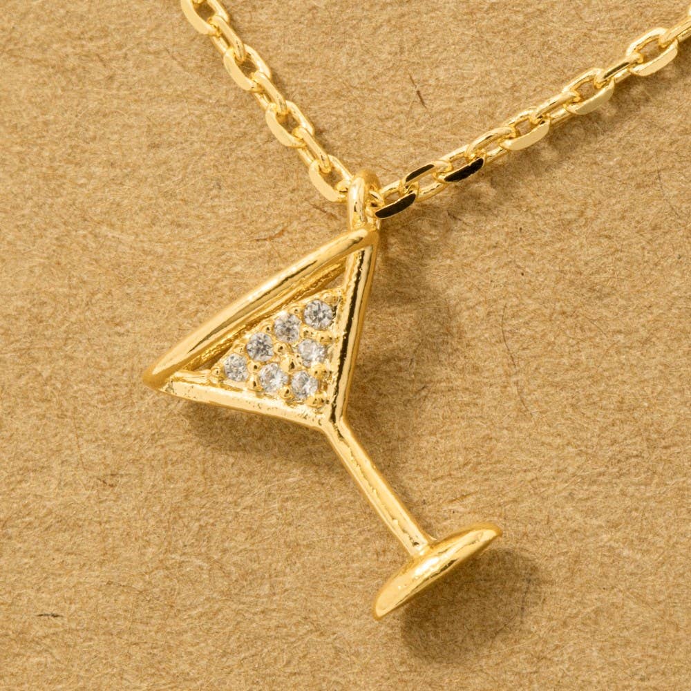 Gold Dipped Cz Martini Pendant Necklace