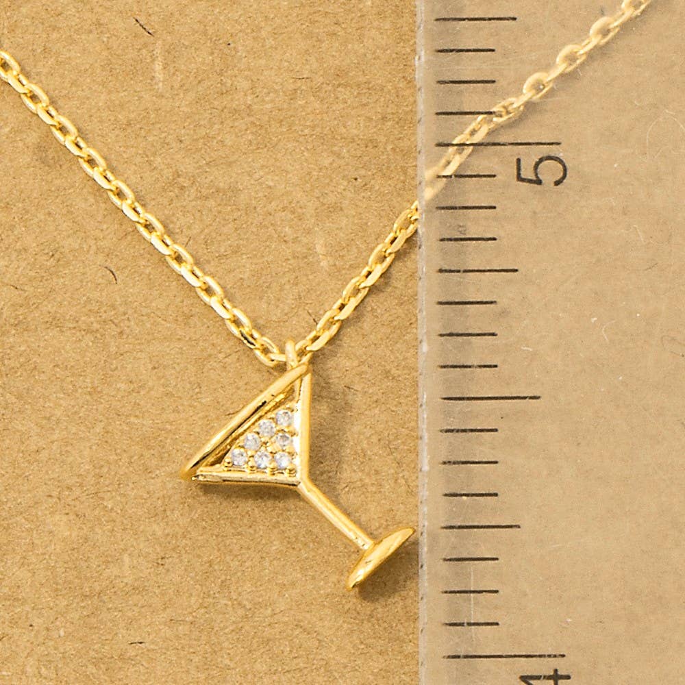 Gold Dipped Cz Martini Pendant Necklace