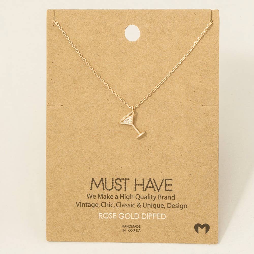 Gold Dipped Cz Martini Pendant Necklace
