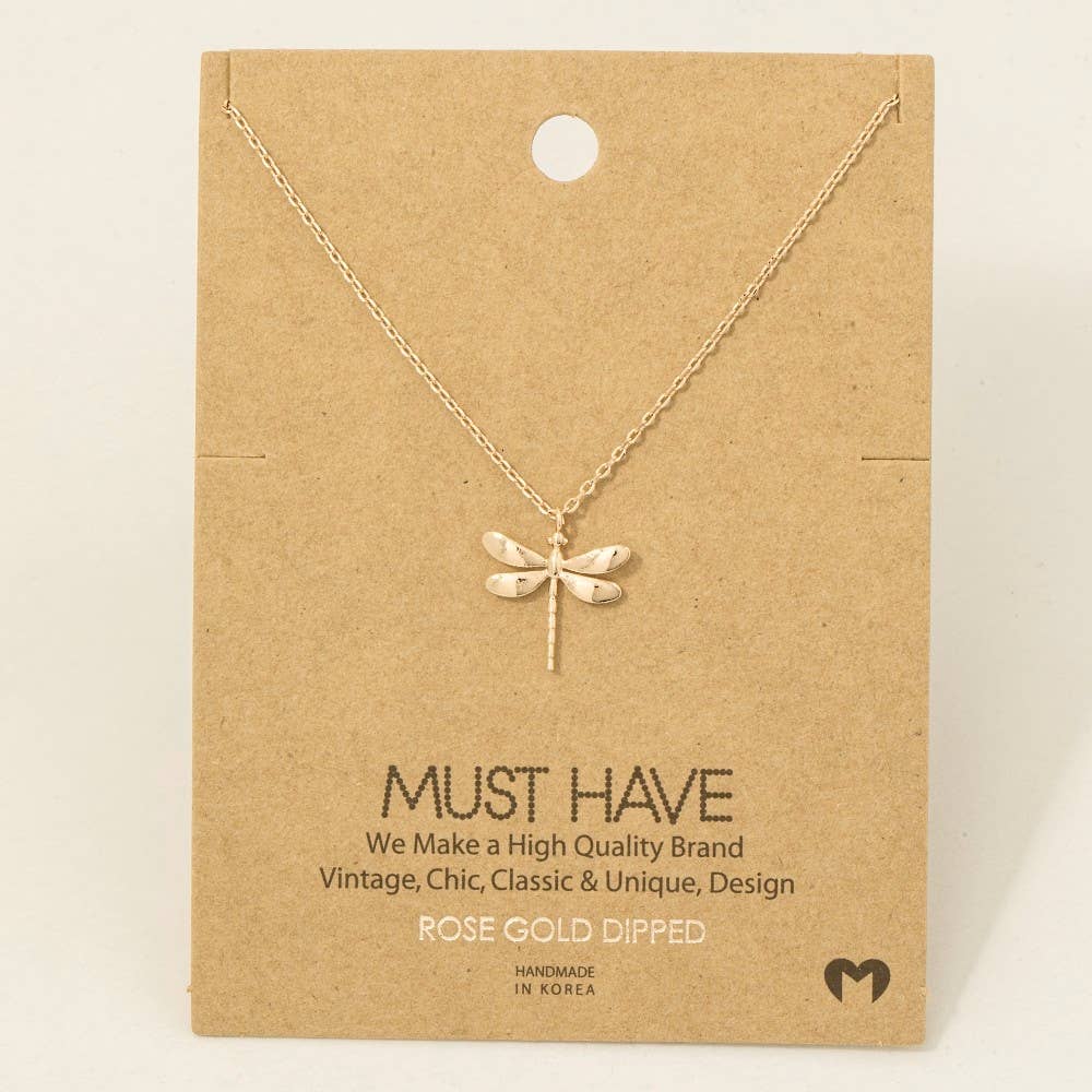 Gold Dipped Dragon Fly Pendant Necklace