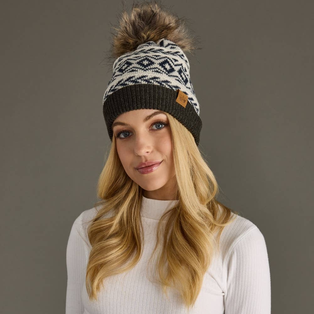 Gray Pattern Pom Hat