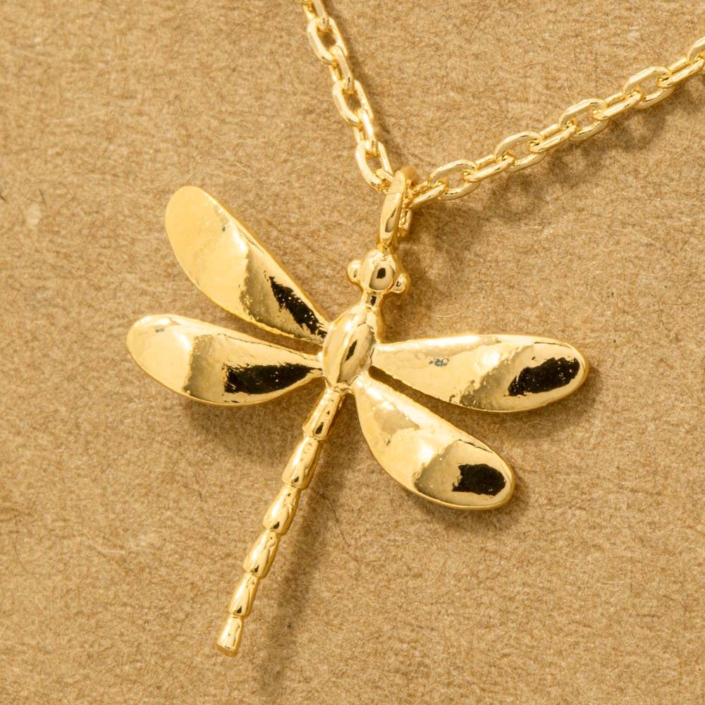 Gold Dipped Dragon Fly Pendant Necklace