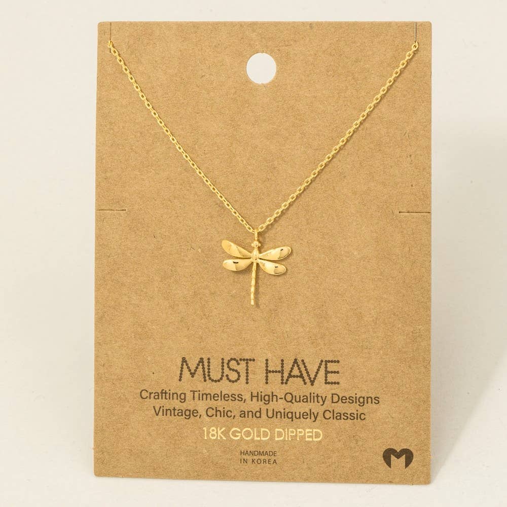 Gold Dipped Dragon Fly Pendant Necklace