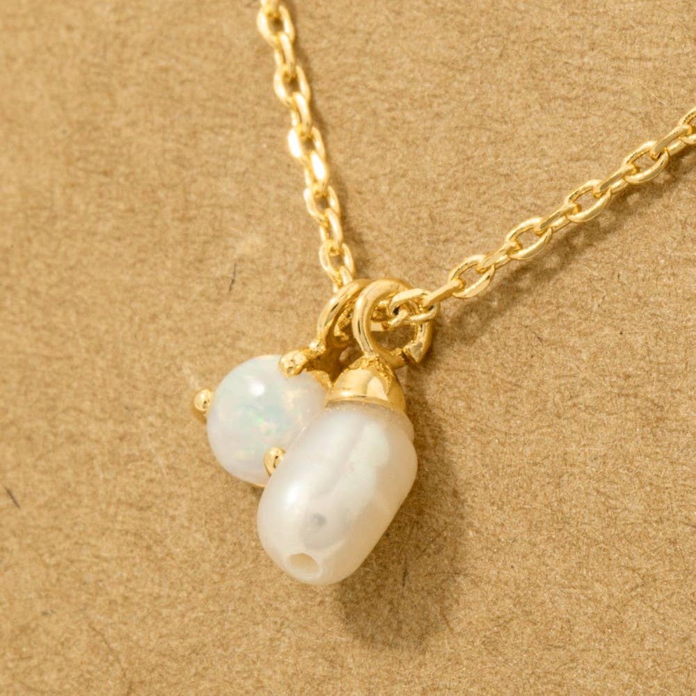 Gold Dipped Opal And Pearl Charms Chain Necklace