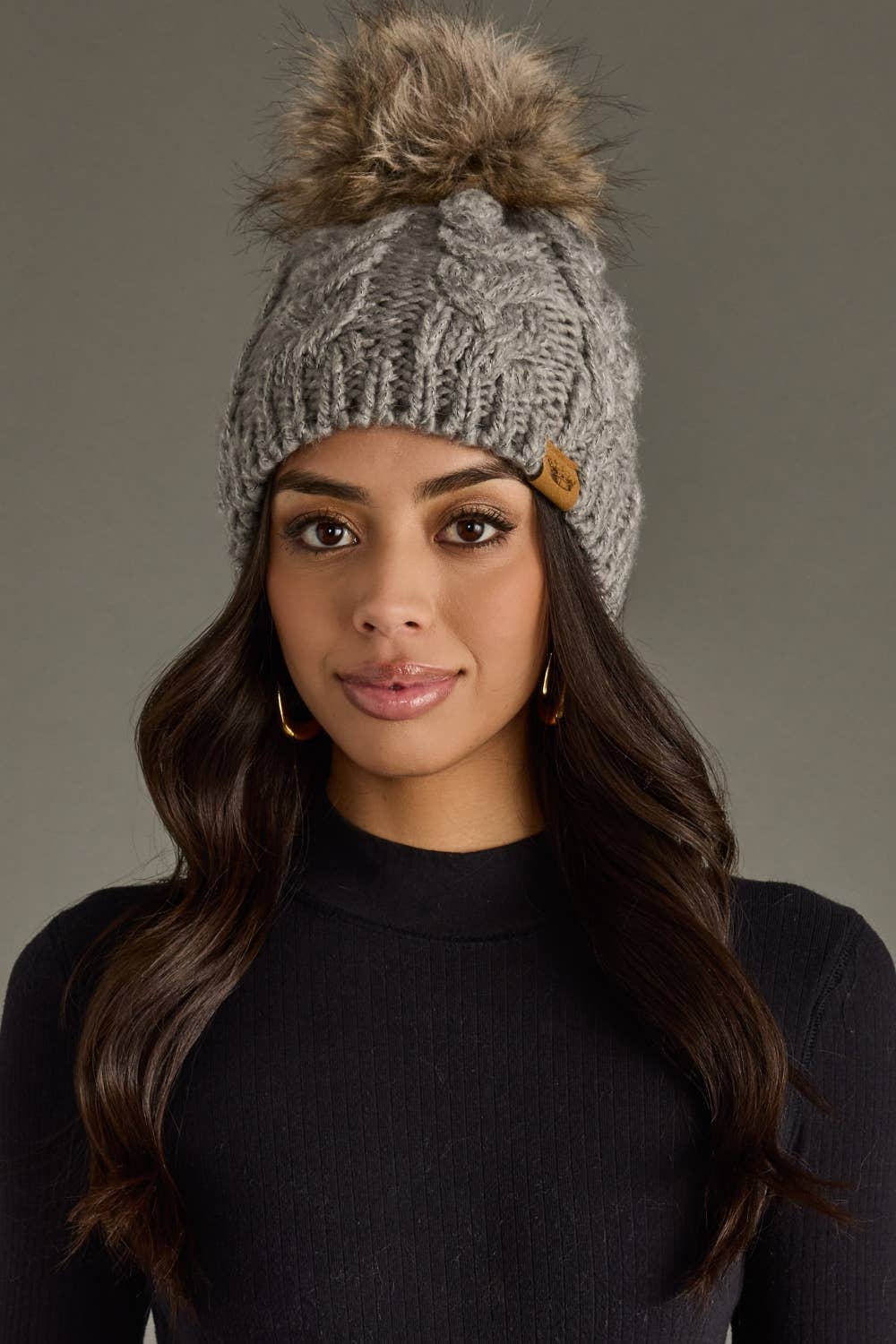Gray Knit Pom Hat