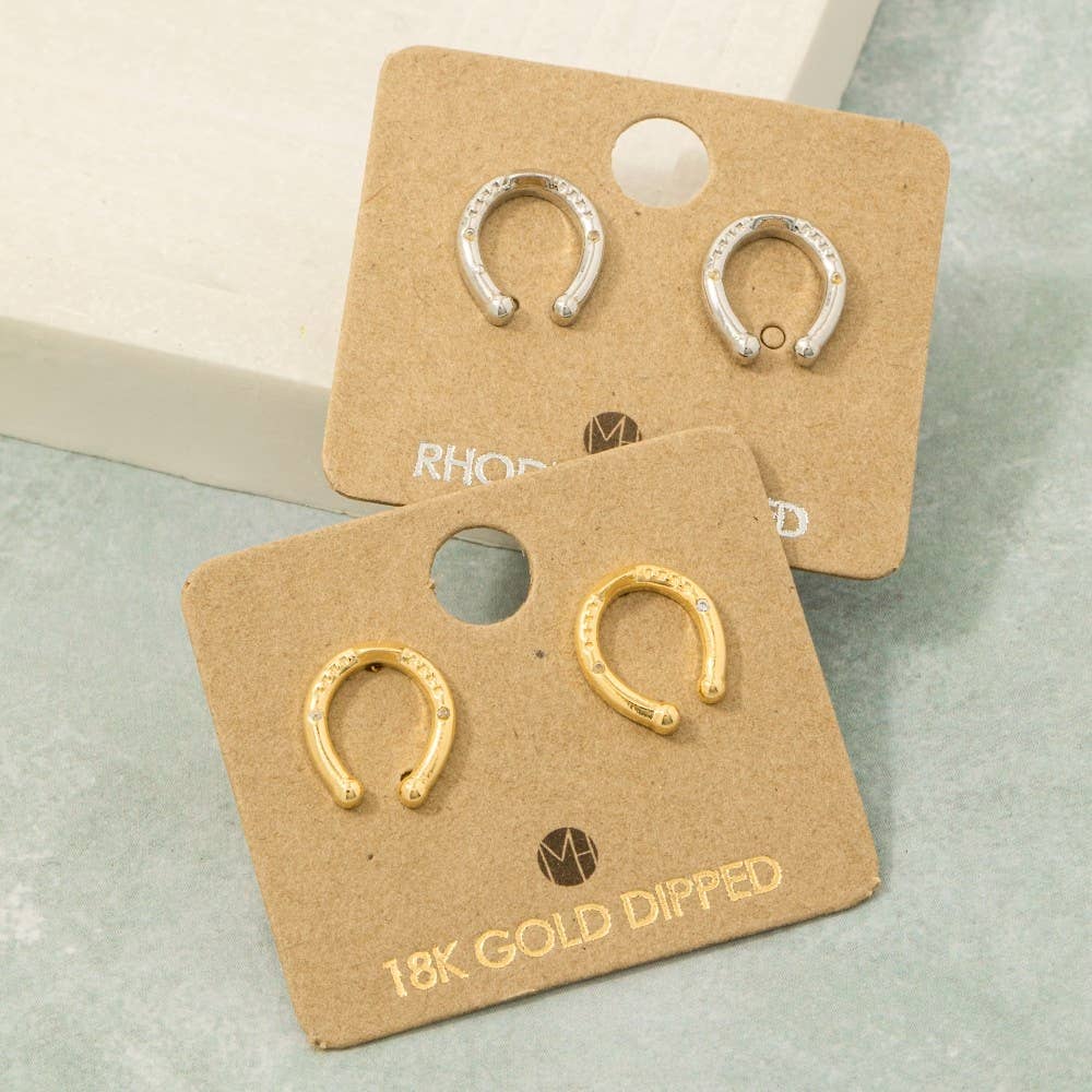 Gold Dipped Western Horse Shoe Stud Earrings