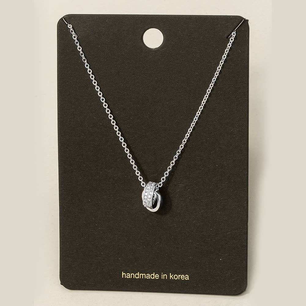 Cz Double Ring Link Pendant Necklace