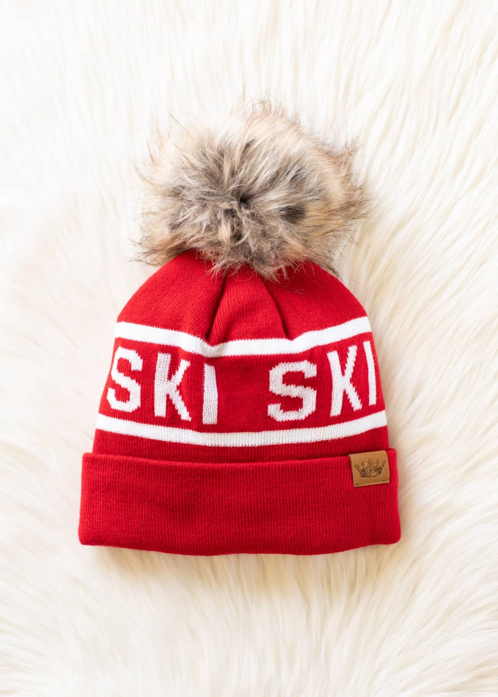 Red & White Ski Pom Hat