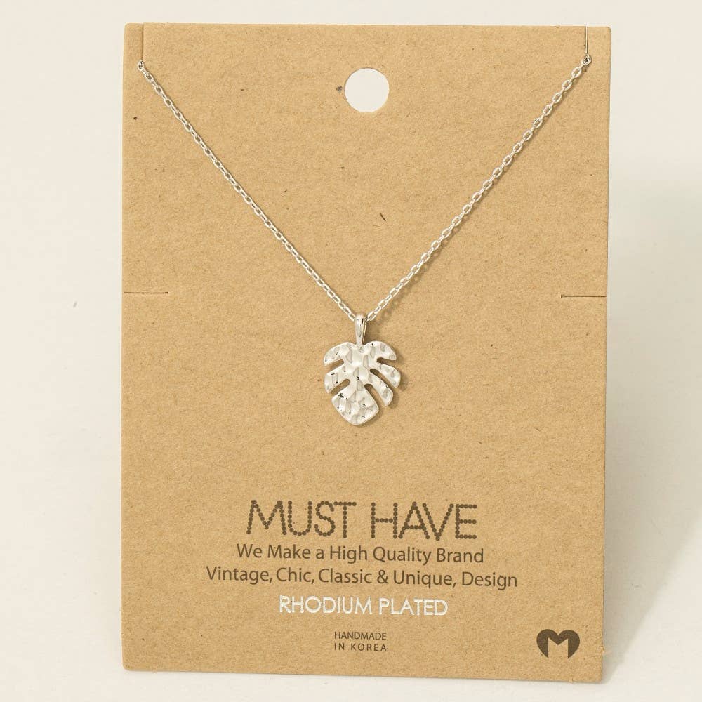 Hammered Monstera Leaf Pendant Necklace
