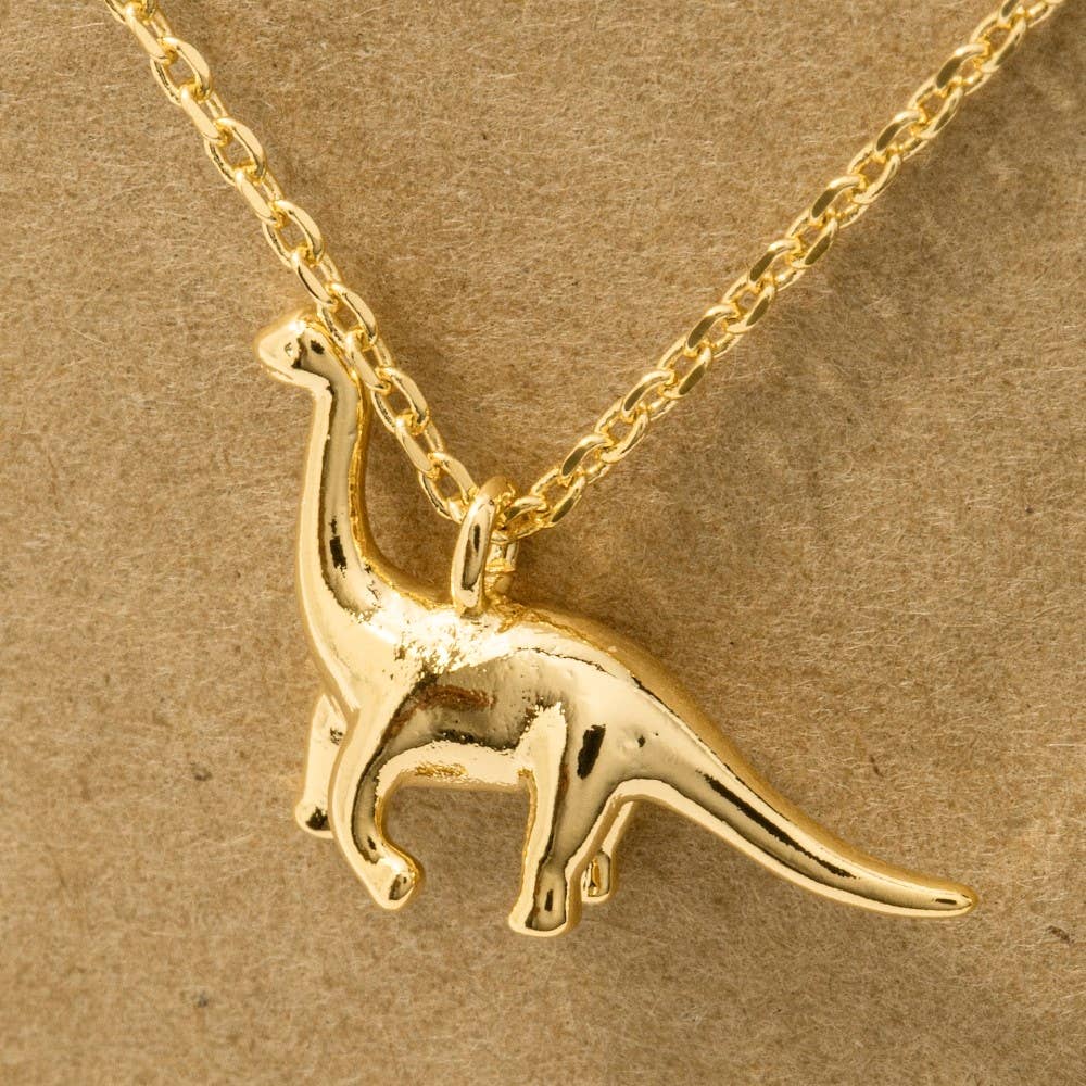 Gold Dipped Brachiosaurus Dinosaur Pendant Necklace
