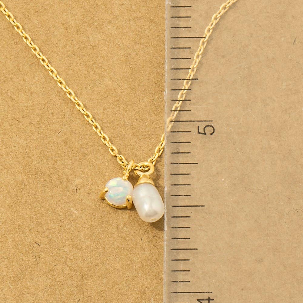 Gold Dipped Opal And Pearl Charms Chain Necklace