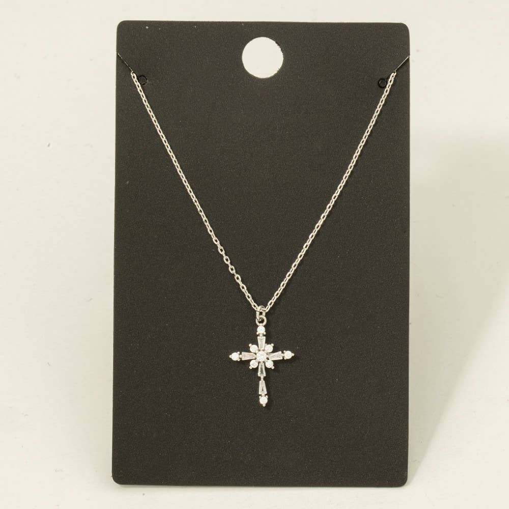 Gold Dipped Intricate Cz Cross Pendant Necklace