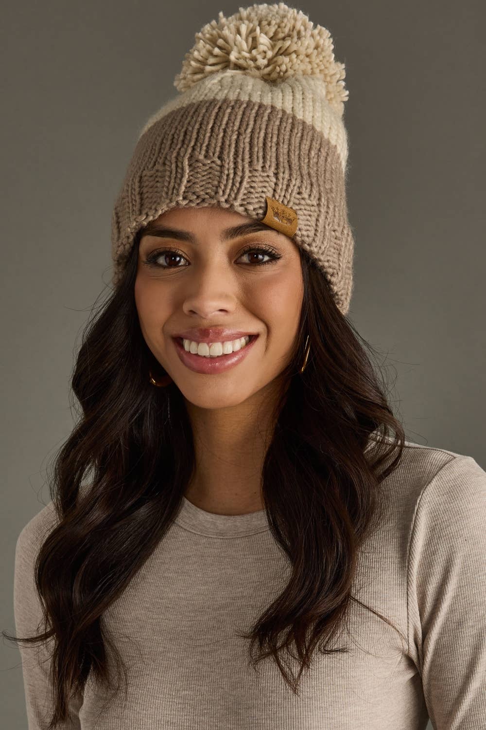 Beige Pom Hat