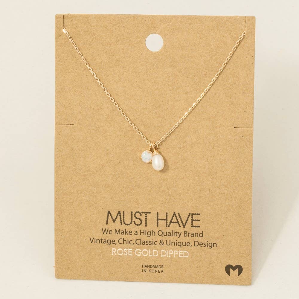 Gold Dipped Opal And Pearl Charms Chain Necklace