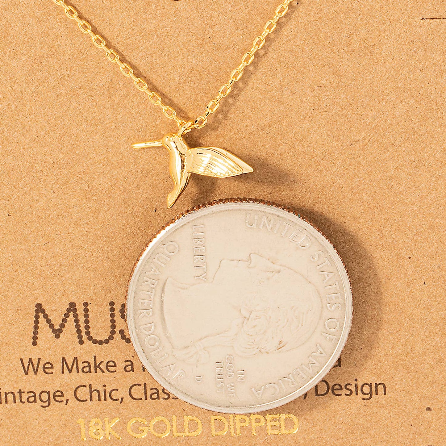Gold Dipped Humming Bird Pendant Necklace