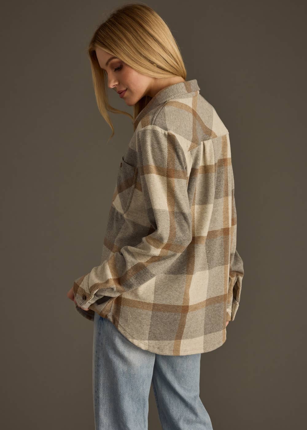 Gray & Mocha Plaid Button Up