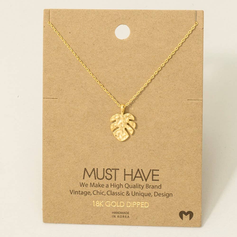 Hammered Monstera Leaf Pendant Necklace