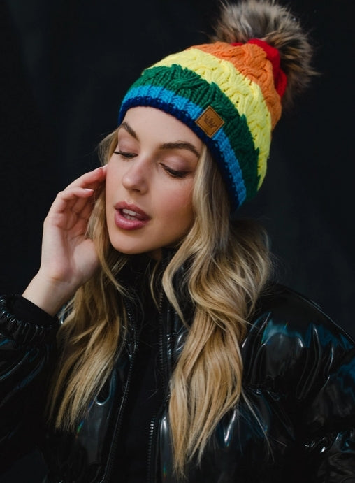 Rainbow Stripe Pom Hat