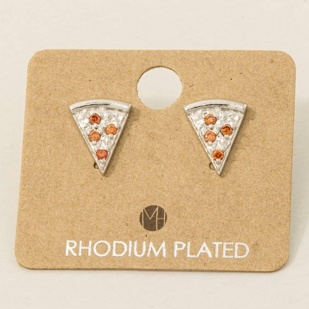 Gold Dipped Cz Pave Pizza Stud Earrings