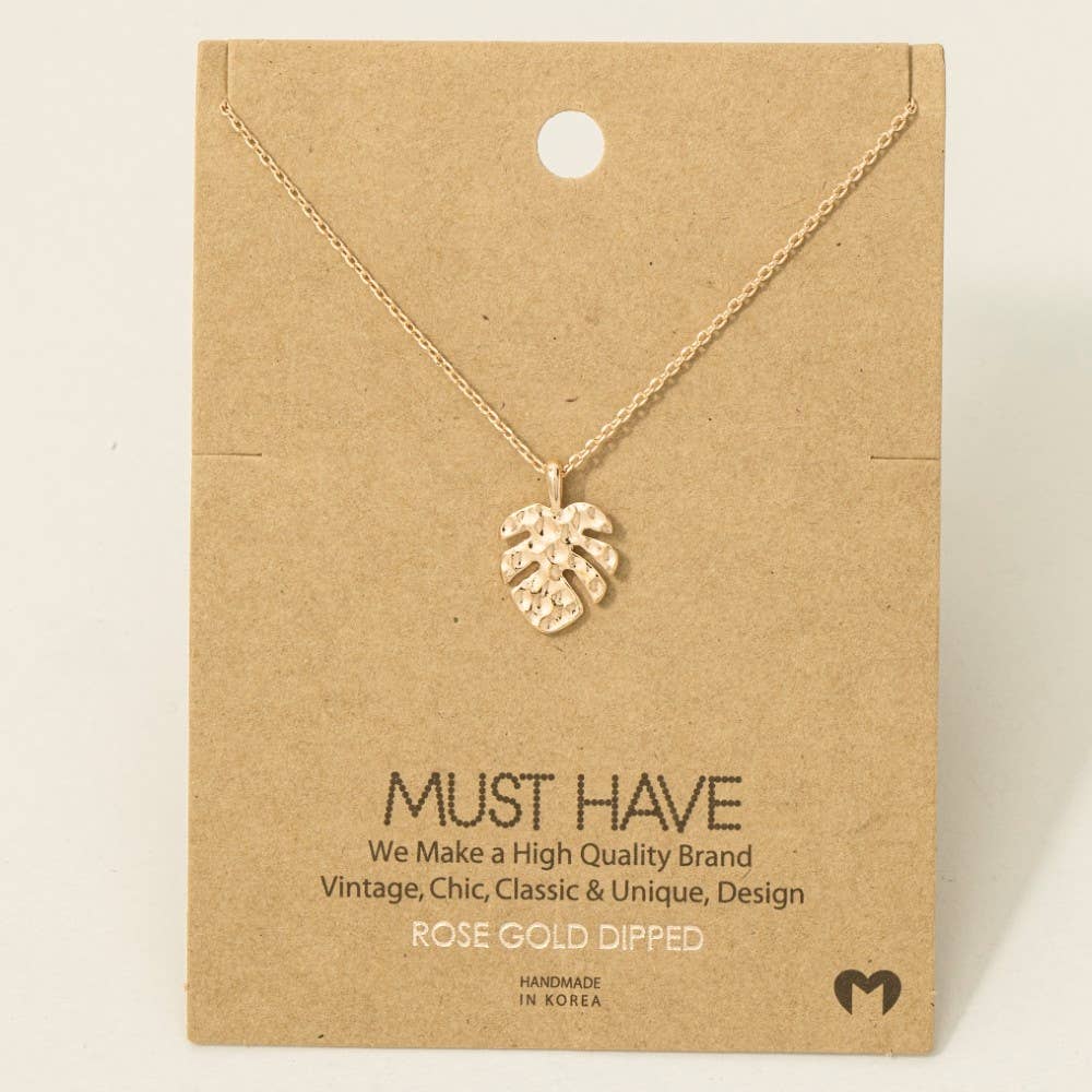 Hammered Monstera Leaf Pendant Necklace