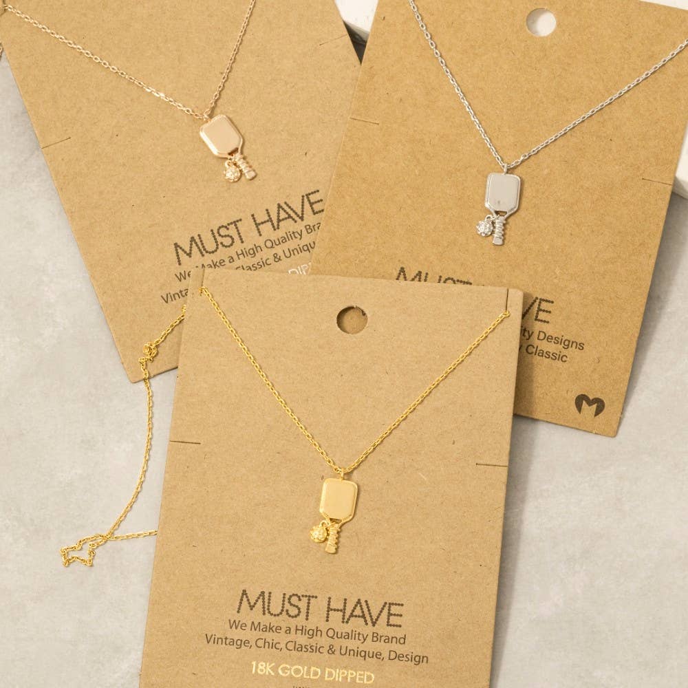 Gold Dipped Pickle Ball Pendant Necklace
