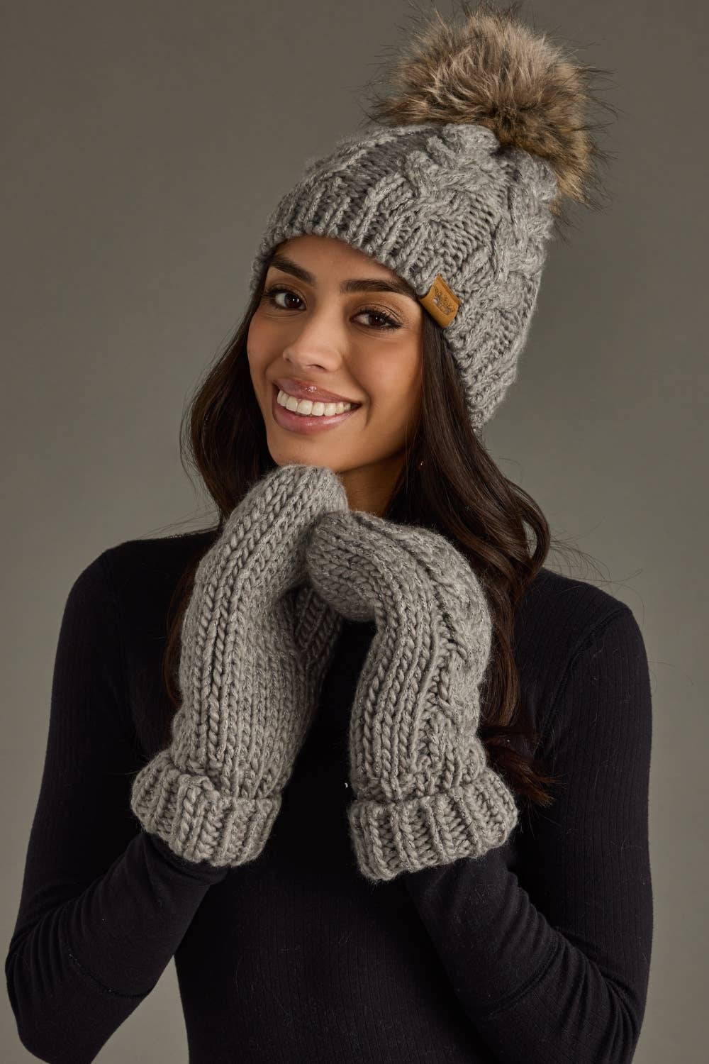 Gray Knit Pom Hat