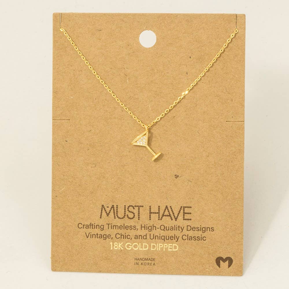 Gold Dipped Cz Martini Pendant Necklace