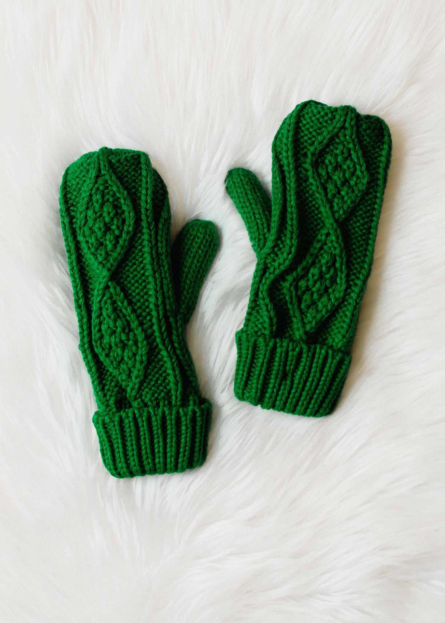 Green Cable Knit Mittens