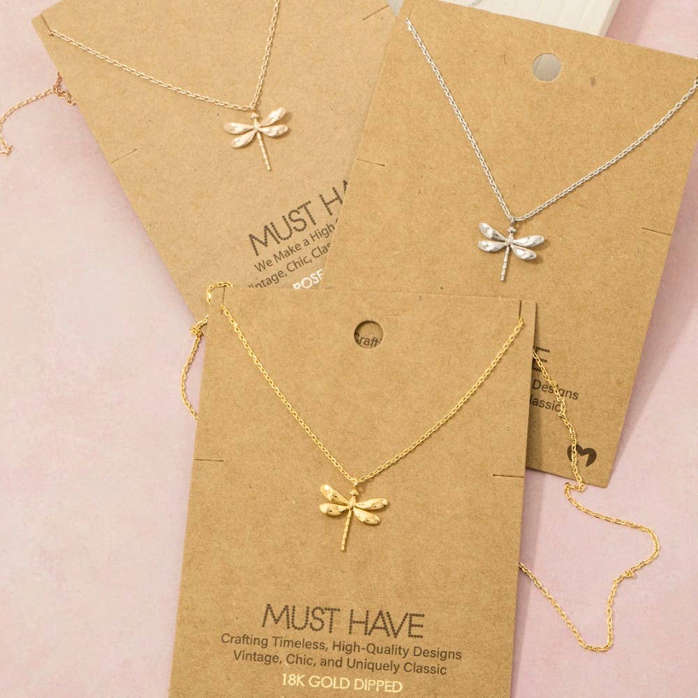 Gold Dipped Dragon Fly Pendant Necklace