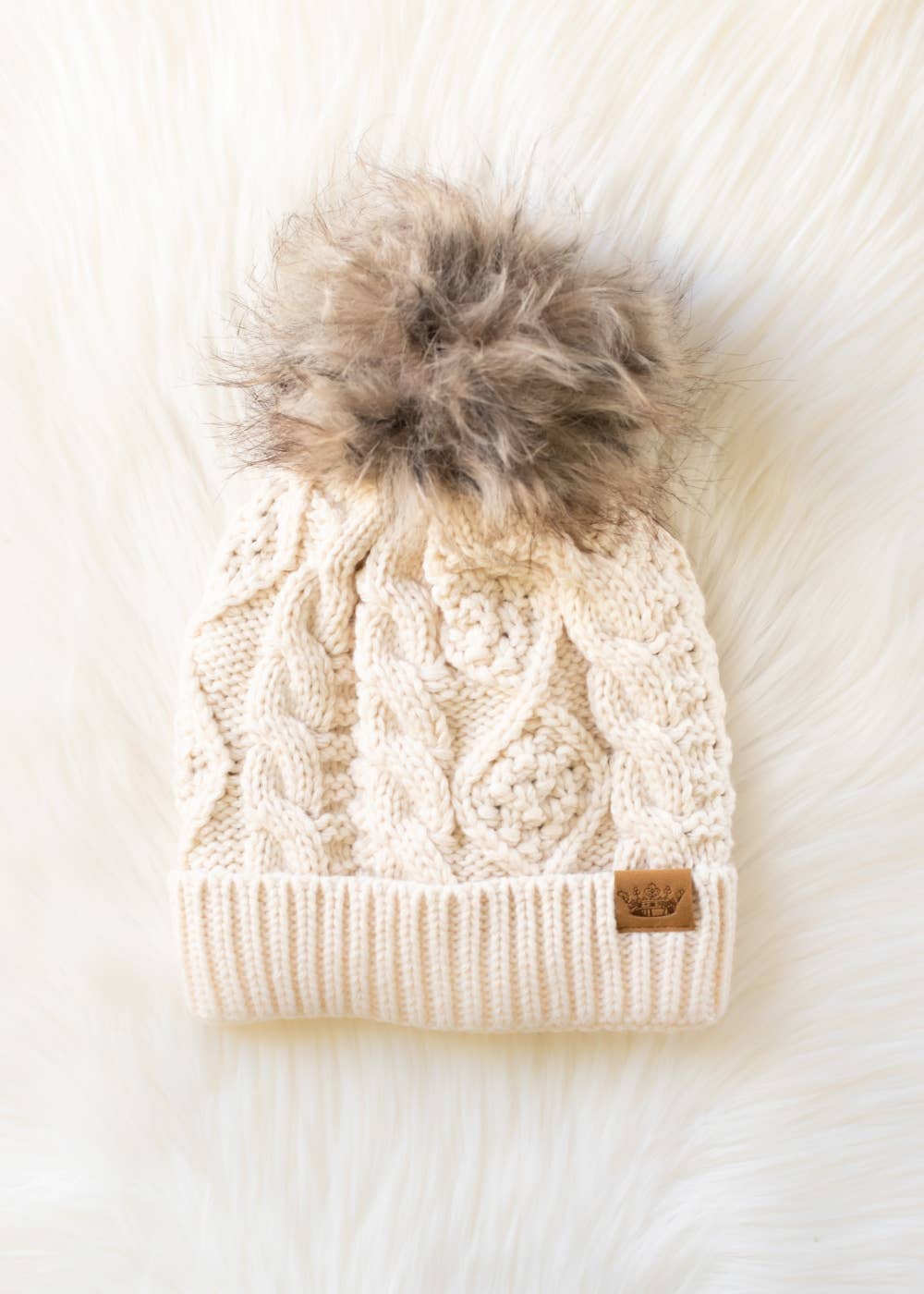 Beige Knit Pom Hat