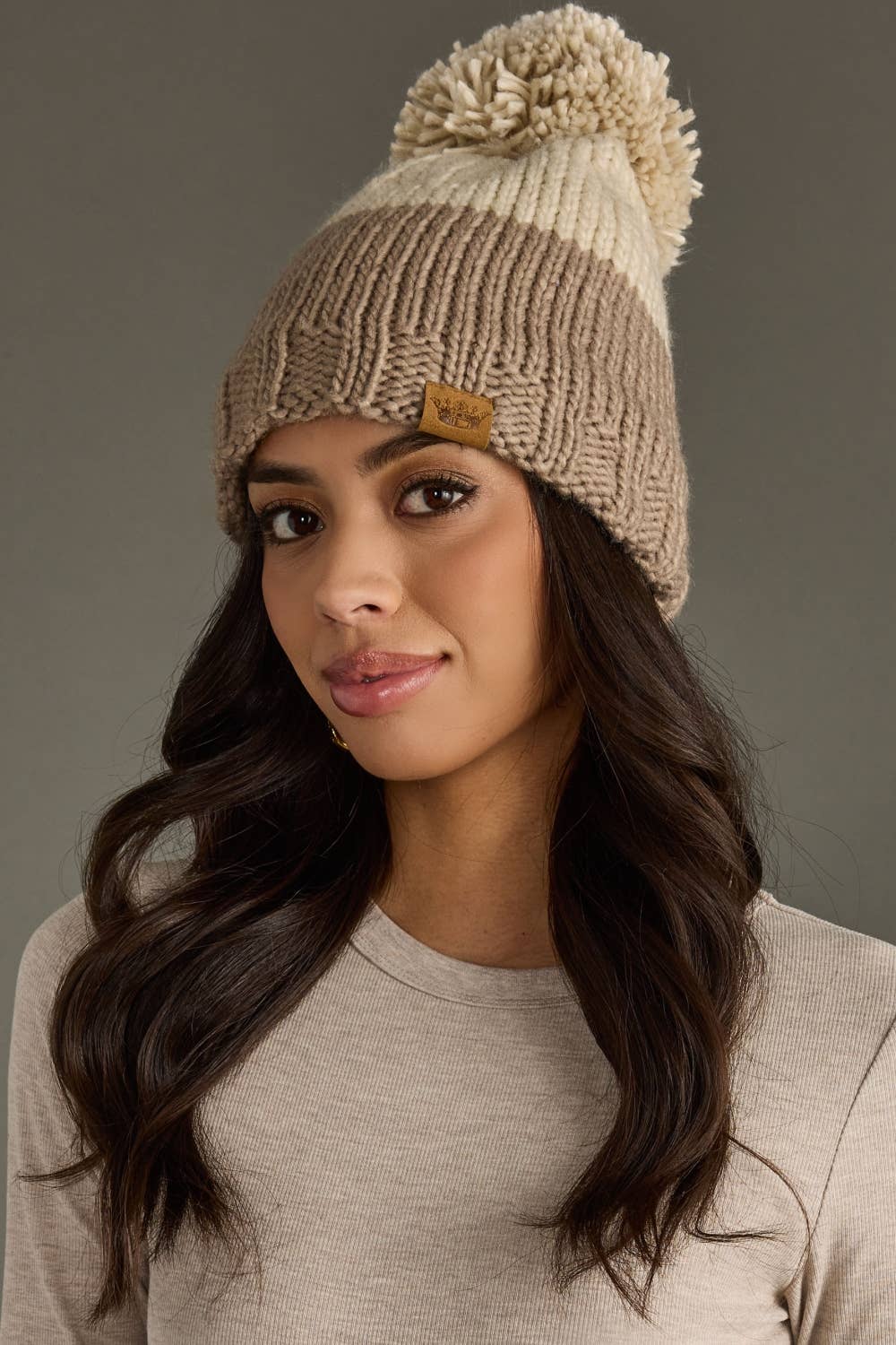 Beige Pom Hat