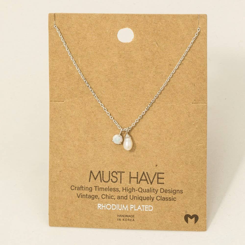 Gold Dipped Opal And Pearl Charms Chain Necklace