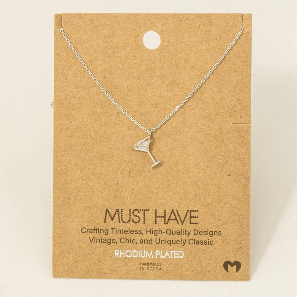 Gold Dipped Cz Martini Pendant Necklace