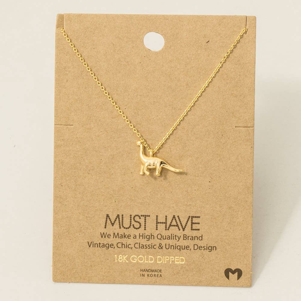 Gold Dipped Brachiosaurus Dinosaur Pendant Necklace