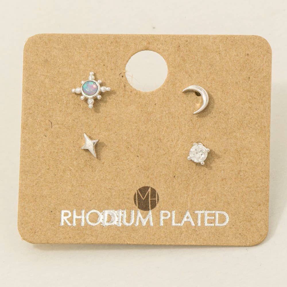 Gold Dipped 4Pc Star Moon Stud Earrings Set