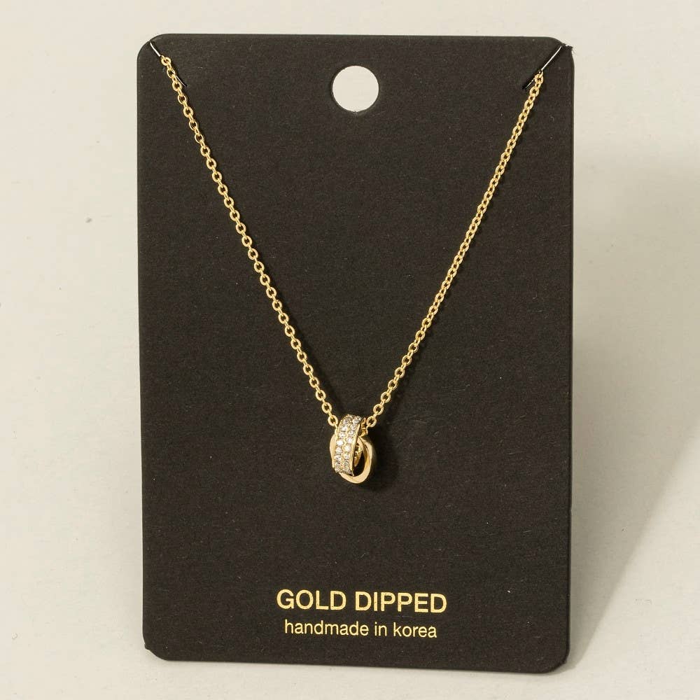 Cz Double Ring Link Pendant Necklace