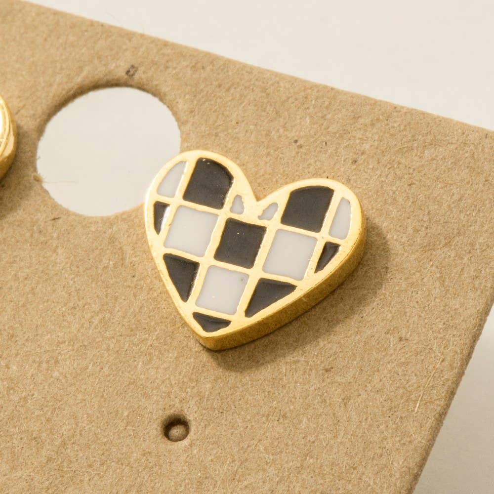 Epoxy Checkered Heart Earrings