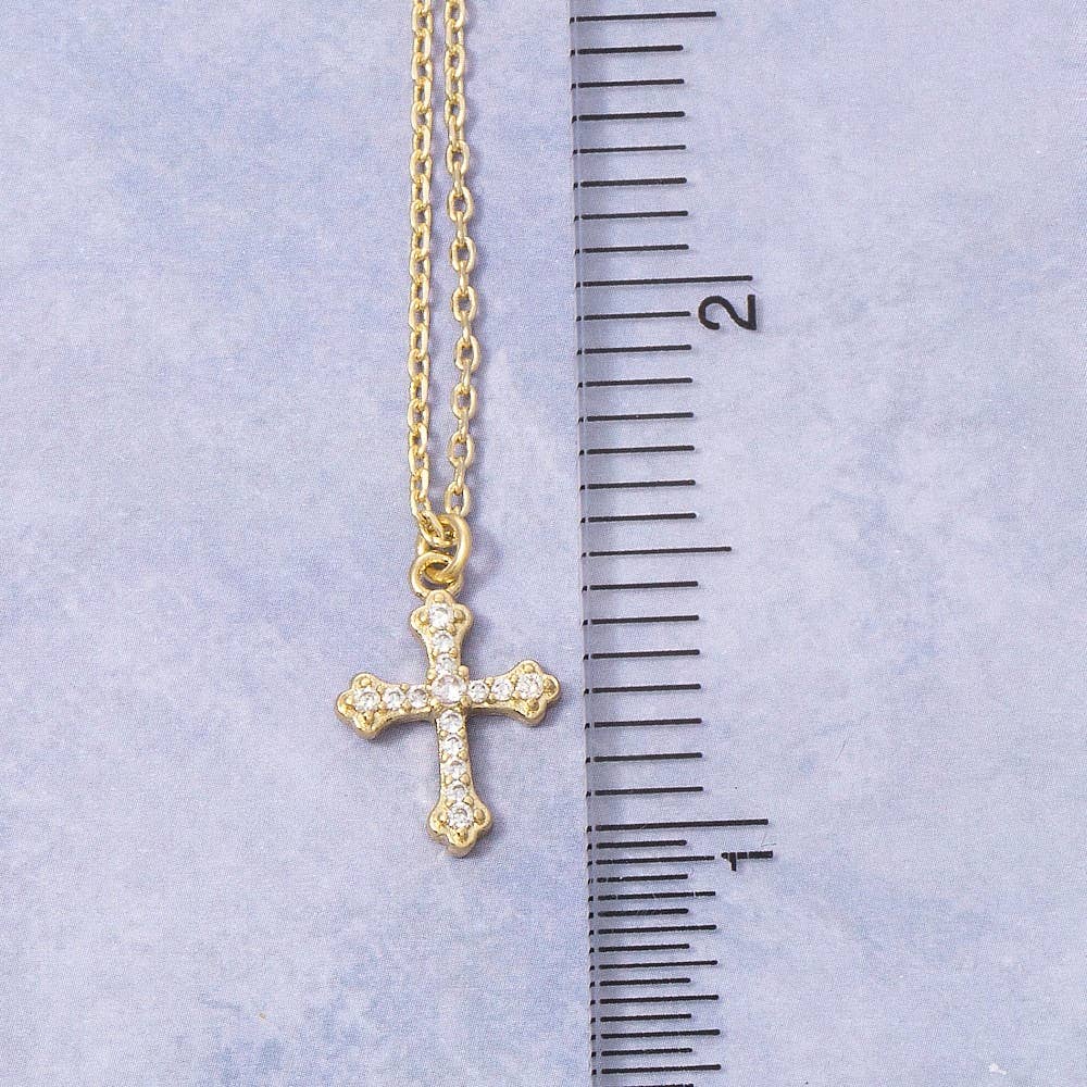 Gold Dipped Pave Cz Cross Pendant Necklace