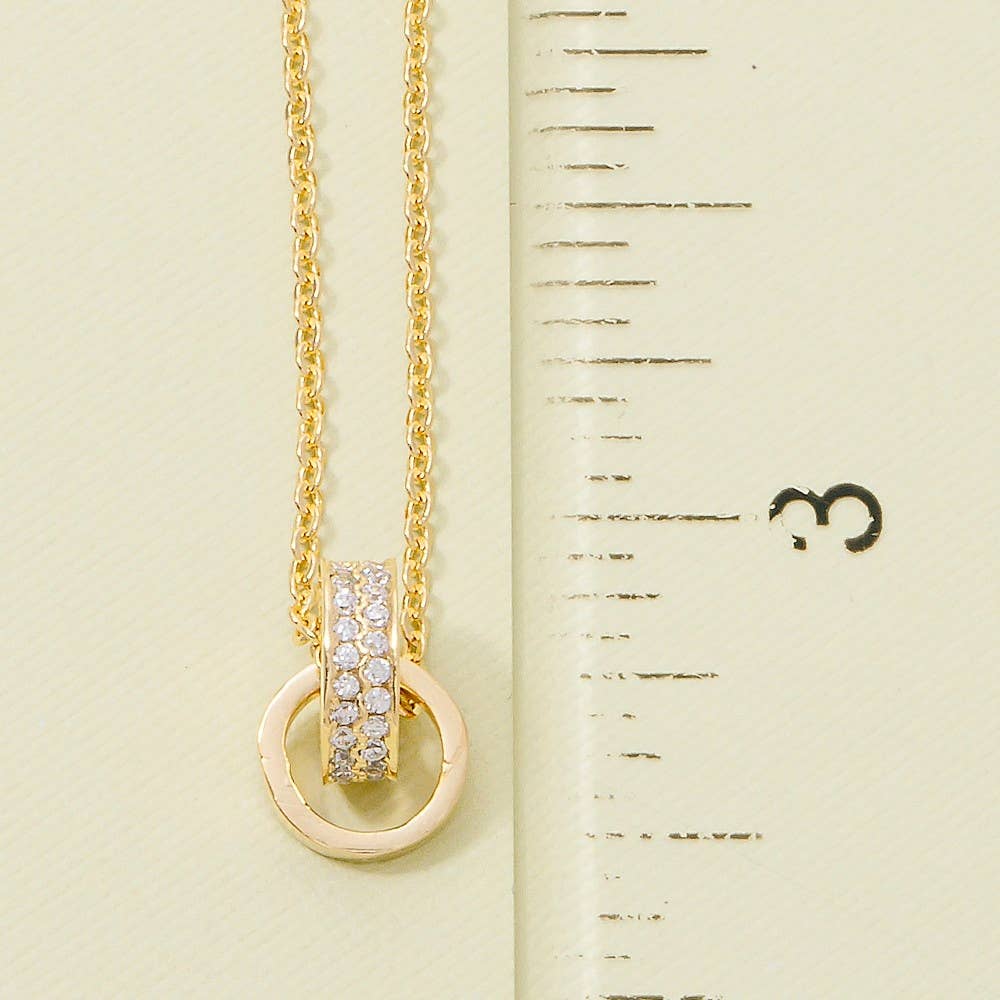 Cz Double Ring Link Pendant Necklace