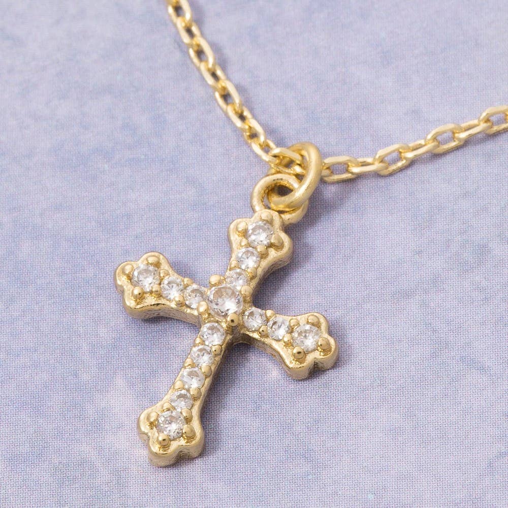 Gold Dipped Pave Cz Cross Pendant Necklace