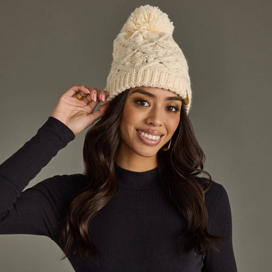 Cream Knit Pom Hat