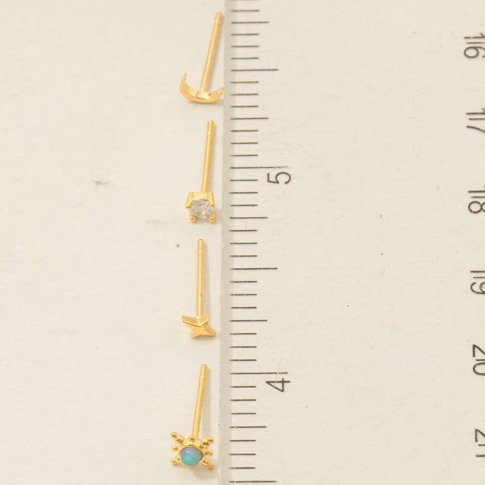 Gold Dipped 4Pc Star Moon Stud Earrings Set