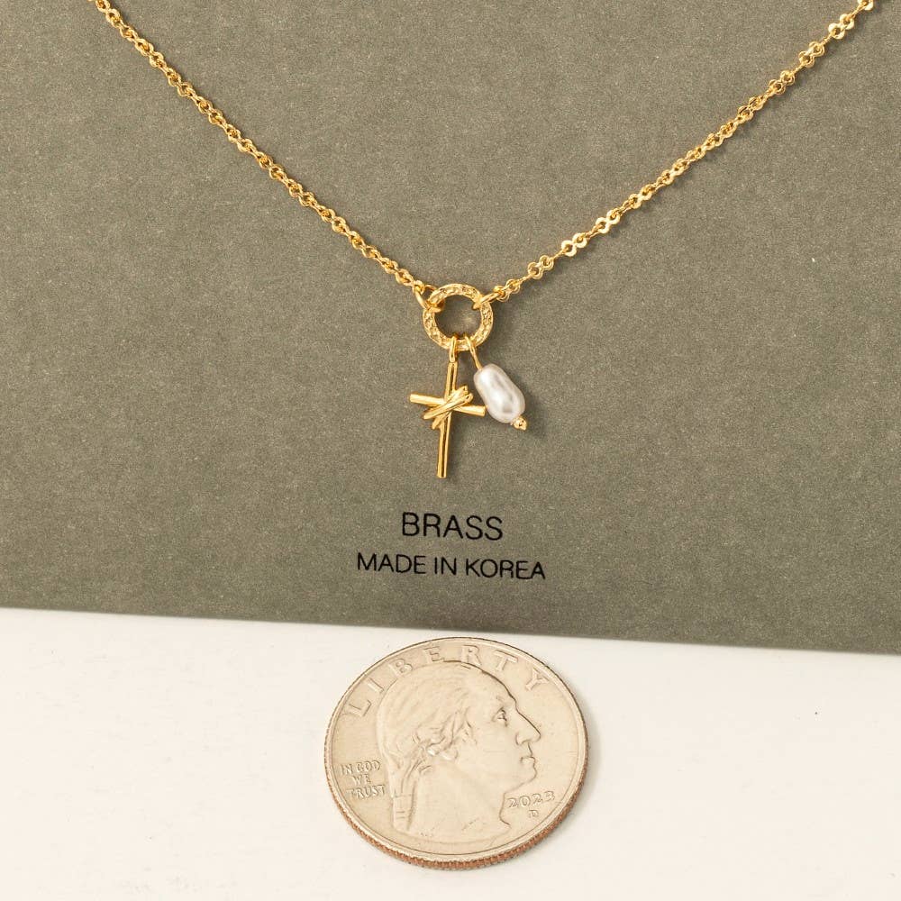 Pearl & Cross Charm Necklace
