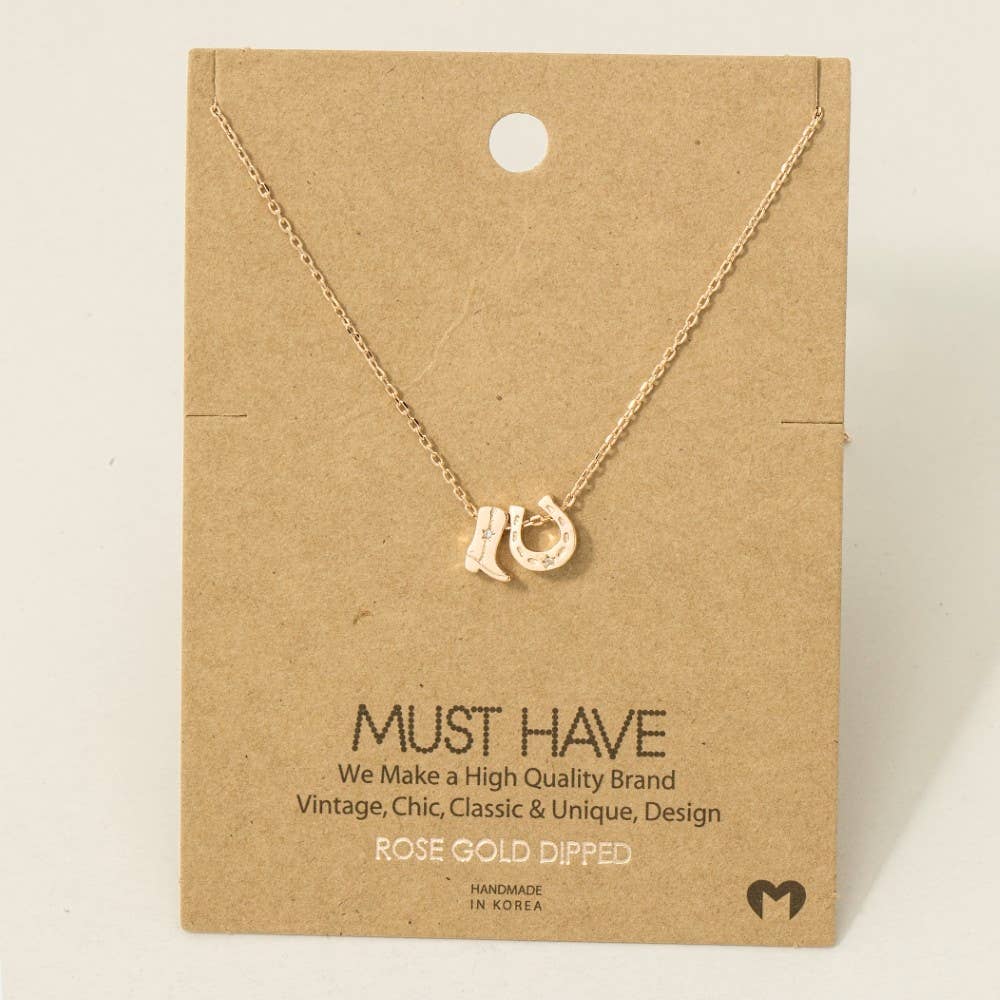 Cowboy Boots Horseshoe Charm Necklace